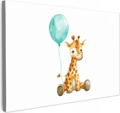 Produktbild von Leinwand Bilder 30x20 cm - Kinder Ballon - Giraffe - Blauer, Bilder Wohnzimmer Modern, Wanddeko