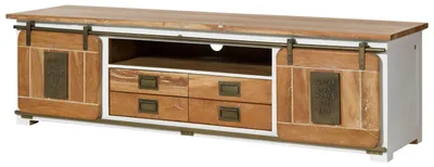 Immagine prodotto di MASSIVMOEBEL24 | Mobile Tv in legno di mango 200x55x55 laccato bianco RAILWAY #314