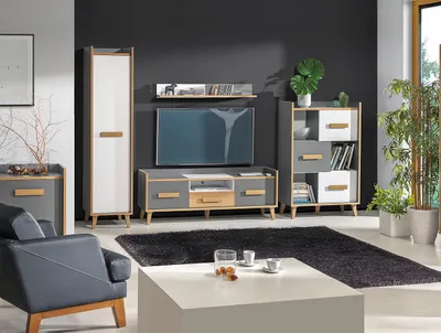 Obrázek produktu pro Nábytek do obývacího pokoje WERSA 2 antracit / dub riviera / briliantová bílá