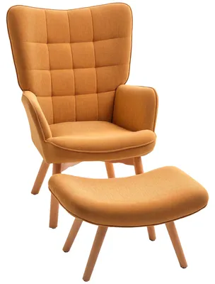 Immagine prodotto di Poltrona HOMCOM con poggiapiedi, poltrona a orecchie con schienale alto, gambe in legno, tessuto cord, marrone