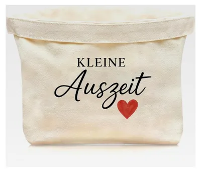 Produktbild von Geschenkkorb für Frauen, Kleine Auszeit Geschenk mit schönem Druck und Herzmotiv, praktischer und wiederverwendbarer Canvas Korb als Entspannungsgeschenk für Frauen zum Geburtstag oder Jubiläum
