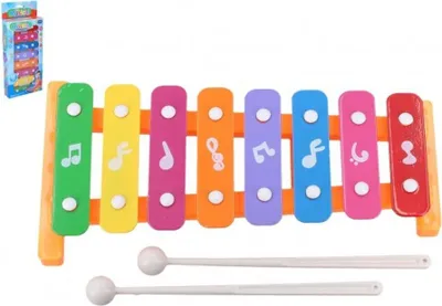 Image de Xylophone 26cm métal/plastique + 2 mailloches 3 couleurs dans une boîte 13,5x32x4cm