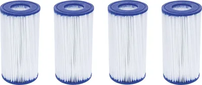 Four identical filter cartridges are arranged in a row against a white background.