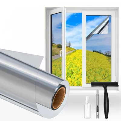 Produktbild von Spiegelfolie Fenster 90 x 200 cm Spiegel Silber Sichtschutzfolie selbstklebend Sonnenschutzfolie Hitzeschützend für Innen Fensterfolie
