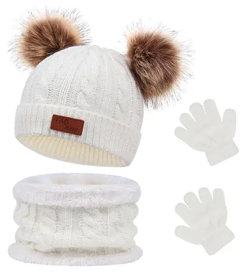 Immagine prodotto di Set invernale per bambini, composto da berretto, sciarpa e guanti, adatto a ragazzi e ragazze di età compresa tra 2 e 6 anni, colore bianco