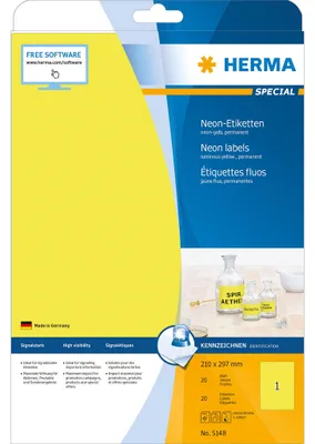 Obrázok produktu pre HERMA Special - papier - matný - trvale samolepiaci - žiarivo žltý - A4 (210 x 297 mm)