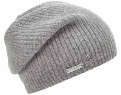 Seeberger Strickmütze-Beanie aus 100% Kaschmir im Rippmuster in grau