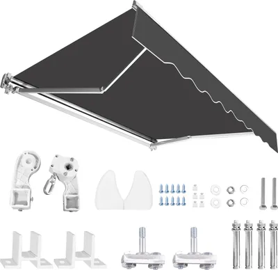 Obrázek produktu pro Clanmacy Kloubová markýza PA s UV ochranou a ruční klikou Markýza Sluneční clona Hliník + polyester pro terasu/střechu Šedá 300 x 250 cm
