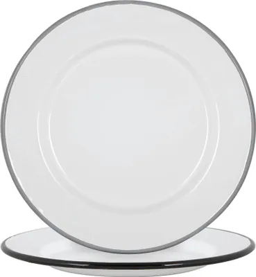 Produktbild von Argon Ta Weißes Emaille-Dinner Plates - Stahl Outdoor-Camping-Geschirr Geschirr - 25,5 cm - Schwarz / Grau - 4er-Pack