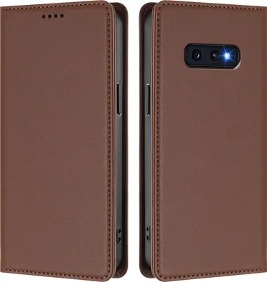 Image de Étui en cuir pour Samsung Galaxy S10E, étui à rabat magnétique en cuirPolyuréthaneavec support, marron