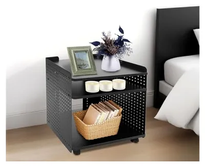 Produktbild von Mobiler Druckertisch mit Rädern und Organizer-Regal, 3-stufiger Druckerständer für Büro und Zuhause, 50 * 39 * 50 cm (Schwarz)