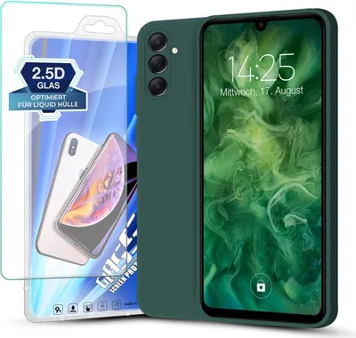 Produktbild von Hülle für Samsung Galaxy A25 5G mit 9H Displayglas Displayschutz Plus Case Cover Bumper Silikon Softgrip Schutzhülle Farbe: Grün