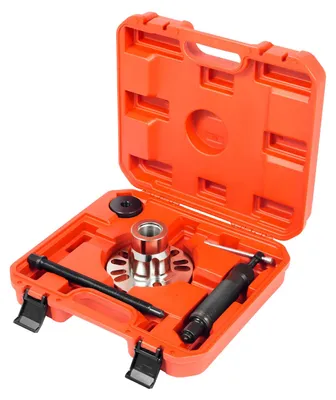 Produktbild von Hydraulischer Abzieher - 10 t Antriebswellen und Radnaben Werkzeugsatz - Lochkreis 96–125 mm - Für Metall - Transportkoffer 39×35 cm - Rot