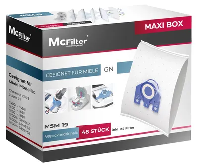 Produktbild von McFilter I 48 Staubsaugerbeutel kompatibel mit Miele Staubsauger GN Serie S2 S4 S5 S6 S8, Complete C2/C3, Classic C1 I Staubbeutel inkl. 24 Filter I MAXI BOX