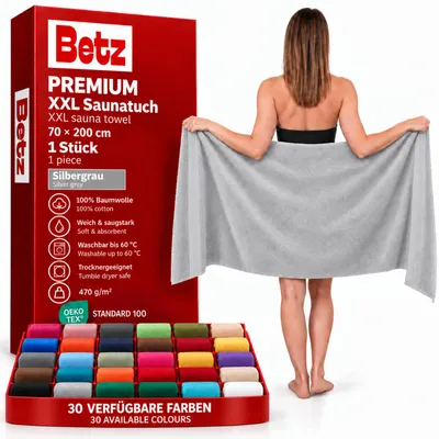 Produktbild von Betz Saunatuch 70 x 200 cm PREMIUM 100% Baumwolle Badetuch Liegetuch Strandtuch Farbe: silber
