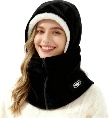 Produktbild von ASKSA 3-In-1 Sturmhauben Muetze Mit Schal Und Maske, Winter muetze, BalaclavaDamen, Schalmuetze Damen, Winddichter Nackenwaermer Fuer Radfahrer, Schwarz