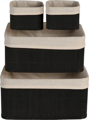 Obrázek produktu pro Úložné košíky 4 ks bambus, textil černá Excellent KO-HX9100610