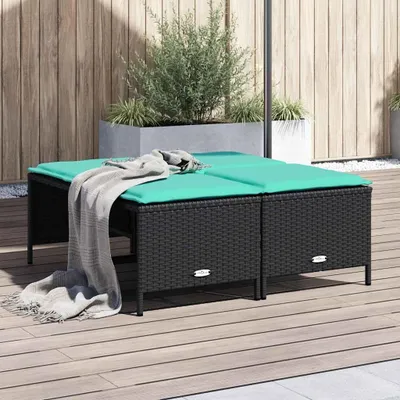 Produktbild von Möbel Gartenhocker mit Kissen 4 Stk. Schwarz Poly Rattan - Gartenhocker CC4926
