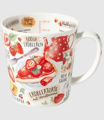 Produktbild von Kaffeebecher Erdbeerkuchen, Tasse Erdbeeren Kuchen Kaffeezeit