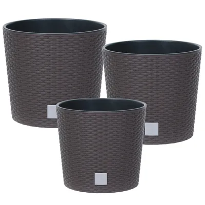 Produktbild von Innen & Außenbereich Set 3x Blumentopf Rund Rattan H 19 22 27 cm Umbra mit Pflanzeinsatz Rund