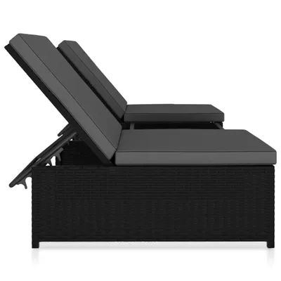 Produktbild von "Winter Sale" Sonnenliegen 2er-set - mit Tisch Poly Rattan Schwarz - clorisNeu179353 - Gartenliegen