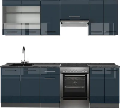 Image de Ligne de cuisine Vicco Fame-Line Bleu foncé brillant/Anthracite 240cm sans PT, Model 49730