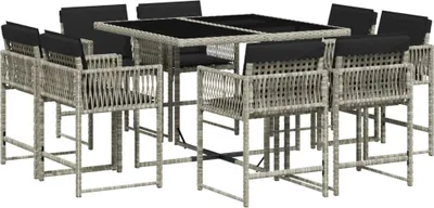 Produktbild von vidaXL 9-tlg. Garten-Essgruppe mit Kissen Hellgrau Poly Rattan