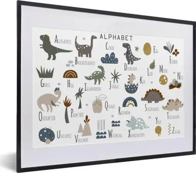 Produktbild von MuchoWow® Gerahmtes Poster Kinderzimmer - Buchstaben - Dinosaurier - Jungen - Mädchen - Kinder 40x30 cm - Poster mit Schwarzem Bilderrahmen Wandposter Rahmen Foto Bilder - Bilderrahmen - Poster im Rahmen