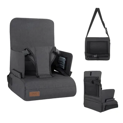 Produktbild von Novi Maddy Sitzerhöhung – tragbare Booster Seat mit 3-Punkt-Gurt & Befestigungsriemen, klappbar, Black Melange