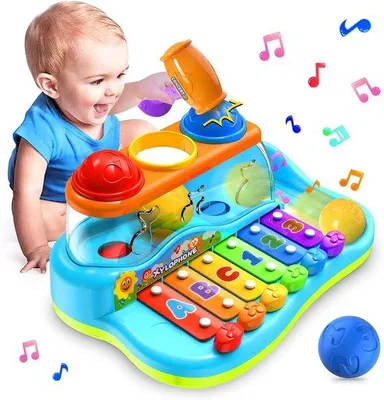 Immagine prodotto di Strumento musicale per bambini da 6 a 12 mesi - Giocattolo musicale per bambini e bambine - Xilofono con palline e martelletto - Giocattolo educativo per neonati