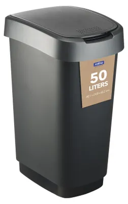 Image de Poubelle Twist avec couvercle, 50 litres, noire/argentée