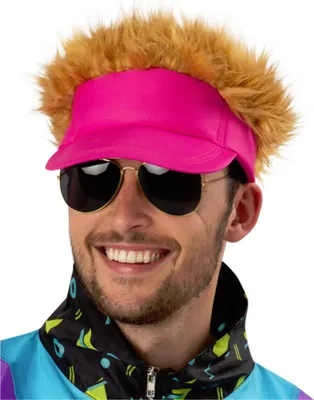 Produktbild von Pinker 80er Jahre Visierhut mit dunkelblondem Haar