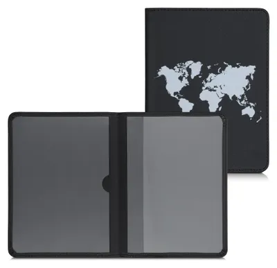 Produktbild von kwmobile Fahrzeugschein Hülle mit Kartenfächern - Kunstleder Tasche italienische Zulassungsbescheinigung - Travel Umriss Weiß Schwarz