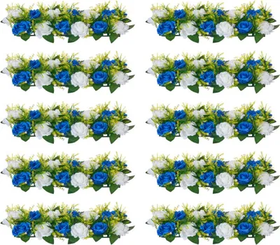Obrázok produktu pre 10x umelá kvetinová kytica, 500x220x120mm, modrá biela umelá ruža - dekoratívne kvetinové aranžmány na svadby a podujatia