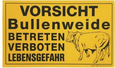 Produktbild von Schild - Vorsicht Bullenweide - Gr. ca. 25x15cm - Tiere Landwirtschaft - 308294