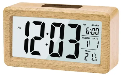 Digitaler Holz-Wecker mit Sensor, großem Display, Schlummerfunktion