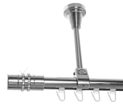 Produktbild von Innenlauf Edelstahl Look Gardinenstange 20mm Deckenträger 1-läufig Kristall, Länge wählbar D51 E80 I