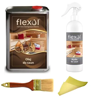 Obrázek produktu pro SAUNOVÝ OLEJ NA IMPREGNACI DŘEVA 1 LITR + mýdlo + štětec + hadřík Flexol