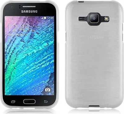 Produktbild von Cadorabo Hülle für Samsung Galaxy J1 2015 Schutz Hülle in Silber Schutzhülle TPU Silikon Etui Case Cover