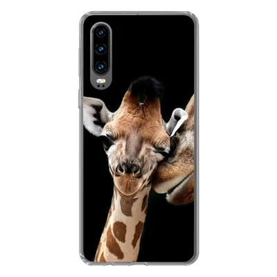 Produktbild von MuchoWow® Handyhülle Schutzhülle Hülle für Huawei P30 Giraffe - Tiere - Schwarz - Porträt - Tiere Silikon Softcase Handy Hülle - Kartenbesitzer