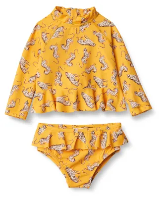 Produktbild von A. Essentials Baby - Mädchen Langarm-Rashguard-Schwimmset Mit Rüschen, Goldgelb