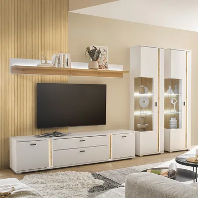 Produktbild von Wohnwand weiß mit Eiche LOVENO-61 Modern 4-teilig