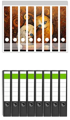 Produktbild von Wallario 8 Stück schmale Ordner inkl. Klebeetiketten mit Motive Malerisches Katzenduo -  Set mit Rückenschildern / Ordnerrücken Stickern