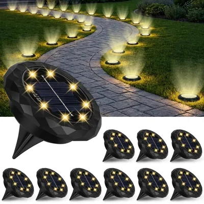 Solar-Einbaustrahler 10er-Set, 8 LED, IP65, warmweiß, rund, 7,1 cm