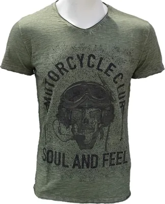 Produktbild von Brandneu Designer T-Shirt CARISMA Armygreen Vintage-Look Biker-Print CRM4359 S
