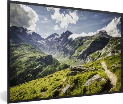 Produktbild von MuchoWow® Gerahmtes Poster Berglandschaft in einer Schweizer Landschaft 90x60 cm - Poster mit Schwarzem Bilderrahmen Wandposter Rahmen Foto Bilder - Fotorahmen - Foto-Plakat