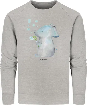 Produktbild von Mr. & Mrs. Panda Bio Baumwoll Pullover Elefant Seifenblasen Größe XS - Heather Grey - Geschenk, Bio-Pullover, Sweatshirt, Elefanten, Liebesspruch, Pulli, Lustige Sprüche