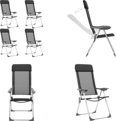 Immagine prodotto di vidaXL Sedie da campeggio pieghevoli 4 pz. Alluminio nero - Sedia da campeggio - Sedie da campeggio - Sedia pieghevole - Sedie pieghevoli