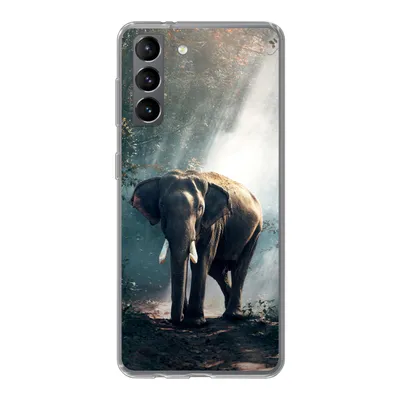 Produktbild von MuchoWow® Handyhülle Schutzhülle Hülle für Samsung Galaxy S21 Elefant - Tiere - Licht - Wald - Natur - Wildtiere Silikon Softcase Handy Hülle - Softcase