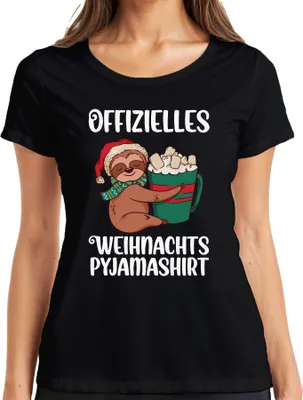 Produktbild von Offizielles Weihnachts-Pyjama Faultier - Weihnachten Weihnachtsgeschenk Christmas Damen T-Shirt, Schwarz, XXL